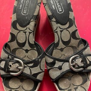 Coach Black and Cream Patterned Mules